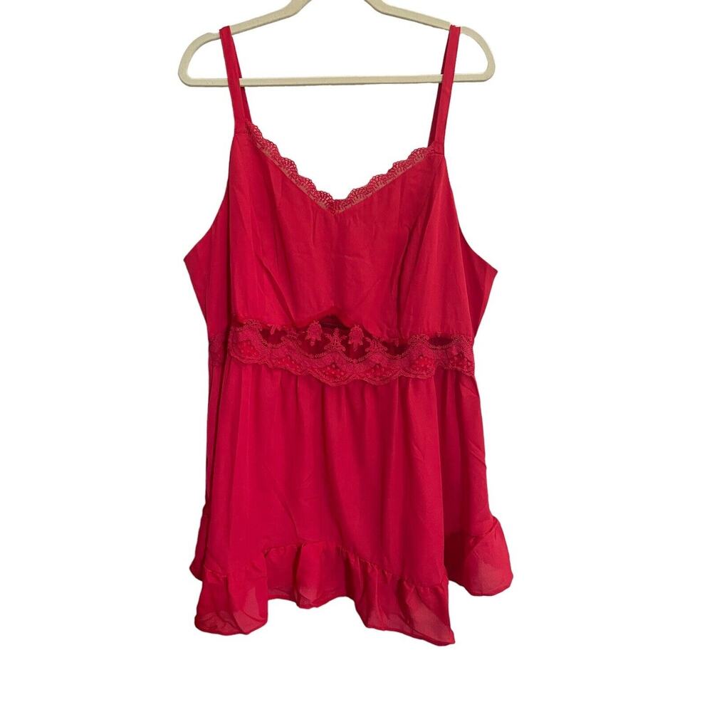 BloomChic Red Lace Trim Tank Top
